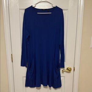 Blue Long Sleeve Dress with Pockets